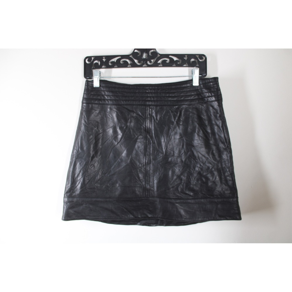Trouve 8 Black Soft Butter Leather A-Line Mini Skirt Side Zip